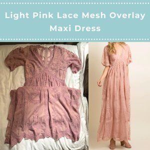Light Pink Lace Mesh Overlay Maxi Dress